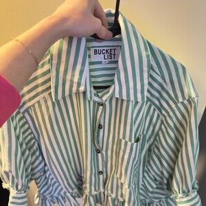 BUCKETLIST Green and White Striped Blouse